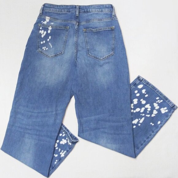 FOREVER 21 Premium Distressed Straight Slouchy Jeans Bleach Dye Paint Splatter - Picture 6 of 9
